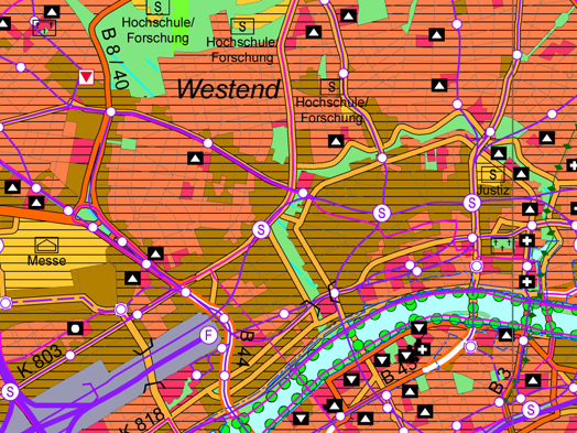 Section showing Frankfurt's downtown in the 2010 regional zoning plan, scale 1:50,000, © Regionalverband FrankfurtRheinMain