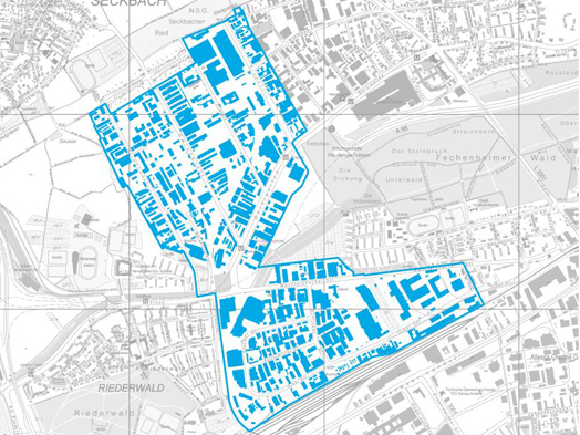 Abgrenzung des Projektraumes © Kartengrundlage Stadtvermessungsamt Frankfurt a.M.; © Darstellung Stadtplanungsamt Frankfurt a.M.