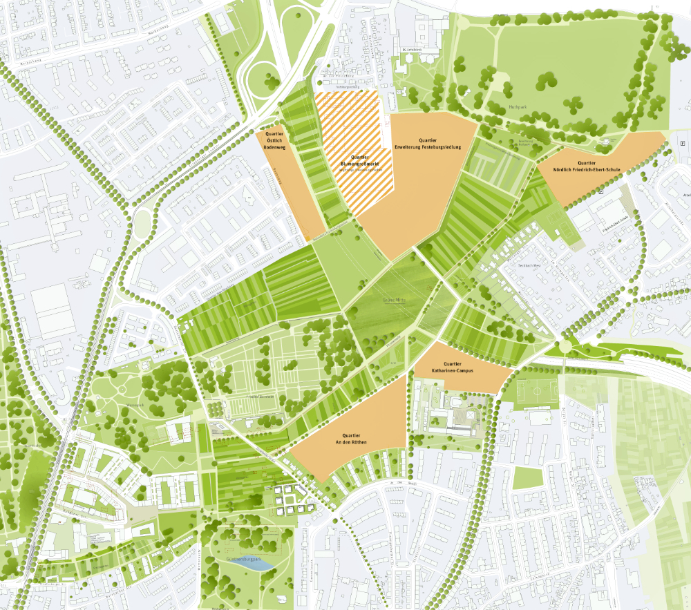 Map excerpt: 2019, Updated urban development and landscaping master plans for the Ernst May district, Pesch Partner Architekten, Glück Landschaftsarchitektur