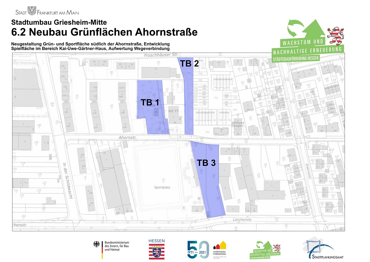 Geltungsbereiche - Neubau Grünflächen Ahornstraße, © Stadtplanungsamt Stadt Frankfurt am Main