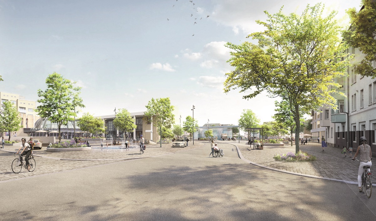 The forecourt of the Saalbau is integrated into the design, © faktorgruen Landschaftsarchitekten, Freiburg, with Fichtner Water & Transportation, Freiburg