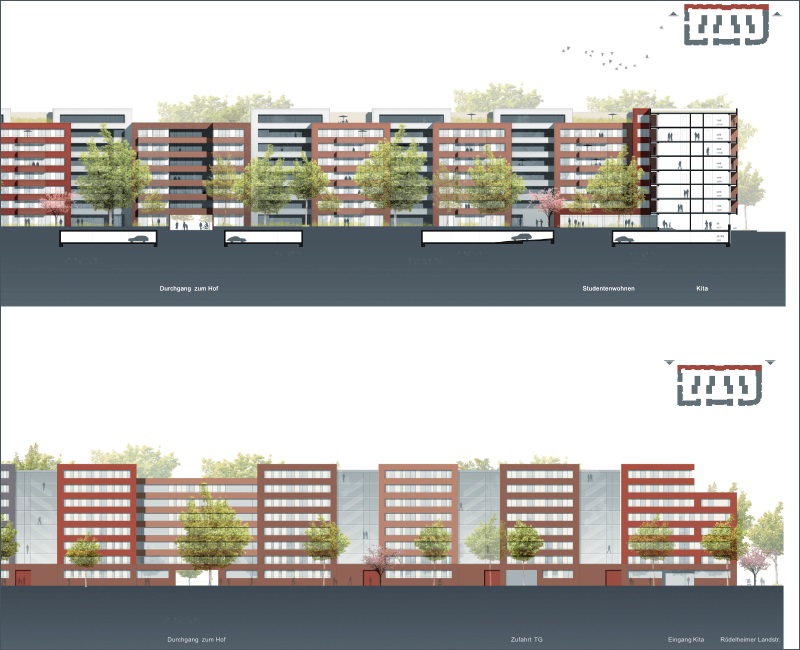 View of the façade for Block E, © Planquadrat, Darmstadt