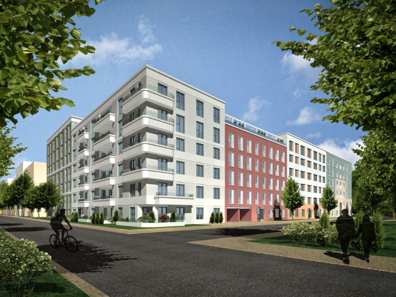 Rendering of Site C1, Rödelheimer Landstrasse corner of Valentina Archipowa Strasse, © Landes & Partner, Frankfurt/Main