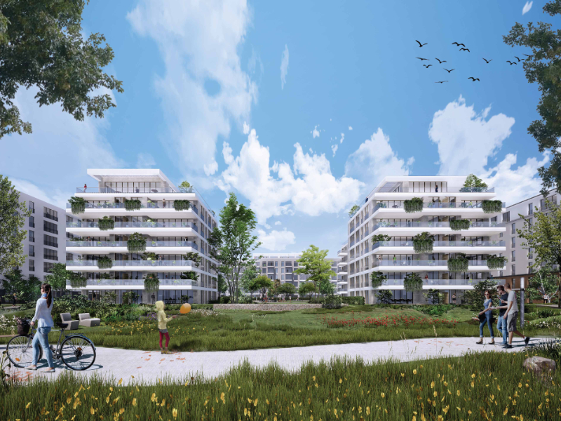 Rendering of Sites C2 and C3 seen from the park, © BGF + Architekten, Wiesbaden