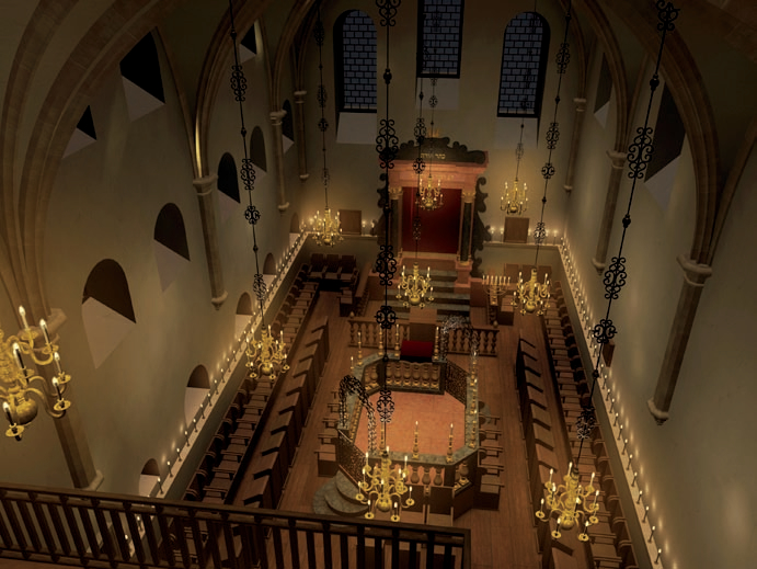 Illuminated interior of the synagogue 1711 - 1854 © Architectura Virtualis, Darmstadt