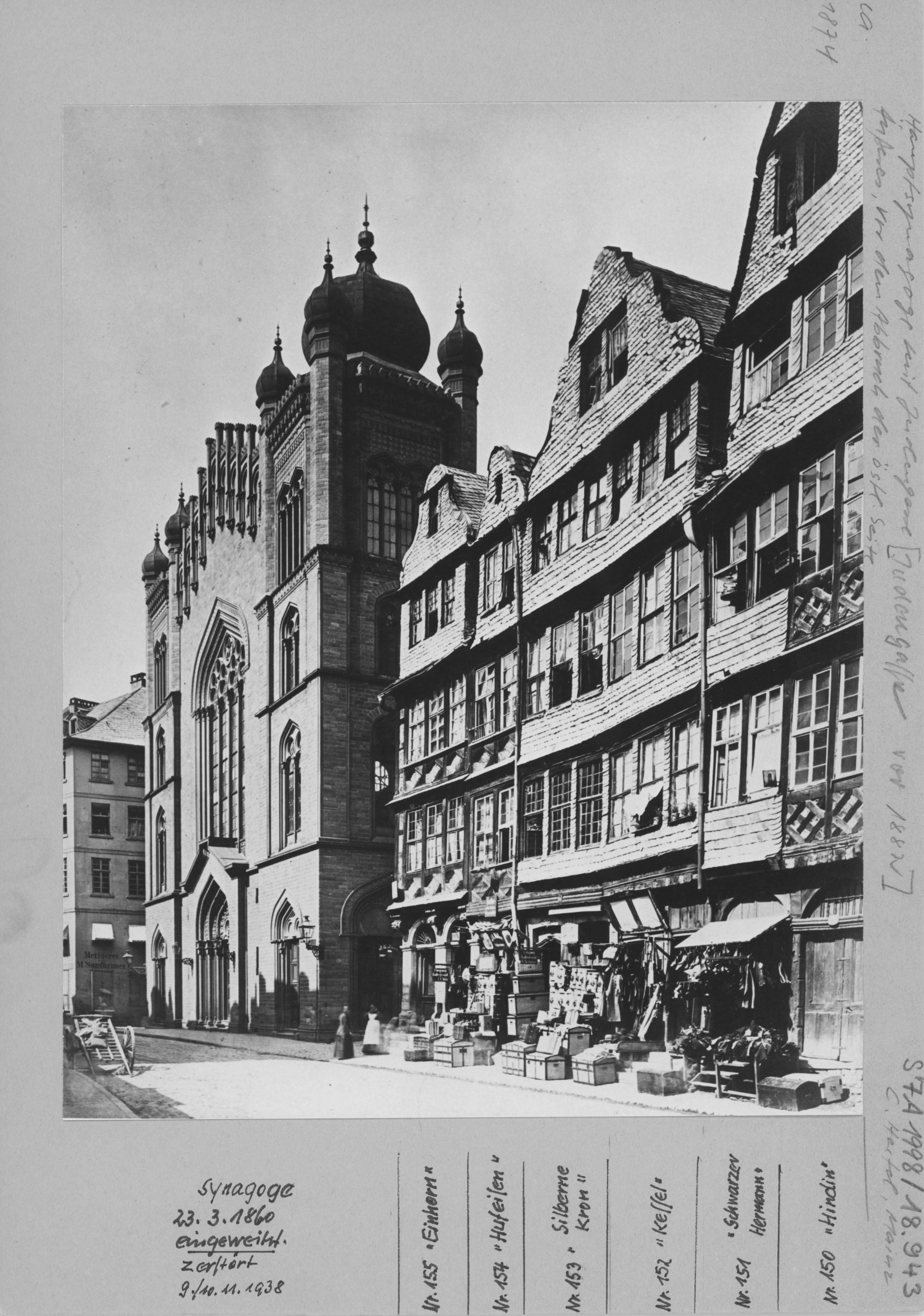 Ansicht der 1860 eingeweihten und zwischen 1938 - 1939 zerstörten ''Hauptsynagoge'' in ''Frankfurt am Main' © Institut für Stadtgeschichte  