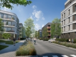 Zukünftiger Blick entlang der Mohnblumenstraße in Richtung Kornblumenplatz, Visualisierung © ABG FRANKFURT HOLDING