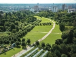 Visualisierungen der Einhausungsmaßnahme,  Blick nach Süden, am rechten oberen Bildrand der Ortsrand von Bornheim, Rendering: HH-Vision, ©  Stadtplanungsamt Frankfurt am Main