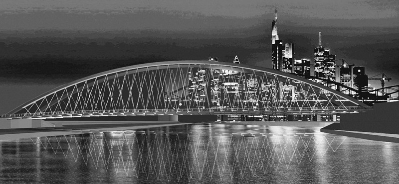 Perspectival view of Neue Mainbrücke Ost, plan: Ferdinand Heide, Architekt BDA, © Stadtplanungsamt Stadt Frankfurt am Main 