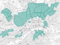 Section from planAS, areas of application with regard to legally binding preservation statutes, © Stadtplanungsamt Frankfurt am Main